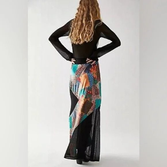 NEW FREE PEOPLE PARKER PATCHWORK VELVET MESH MAXI DRESS XS S M 💚🧡💙 - Picture 9 of 9